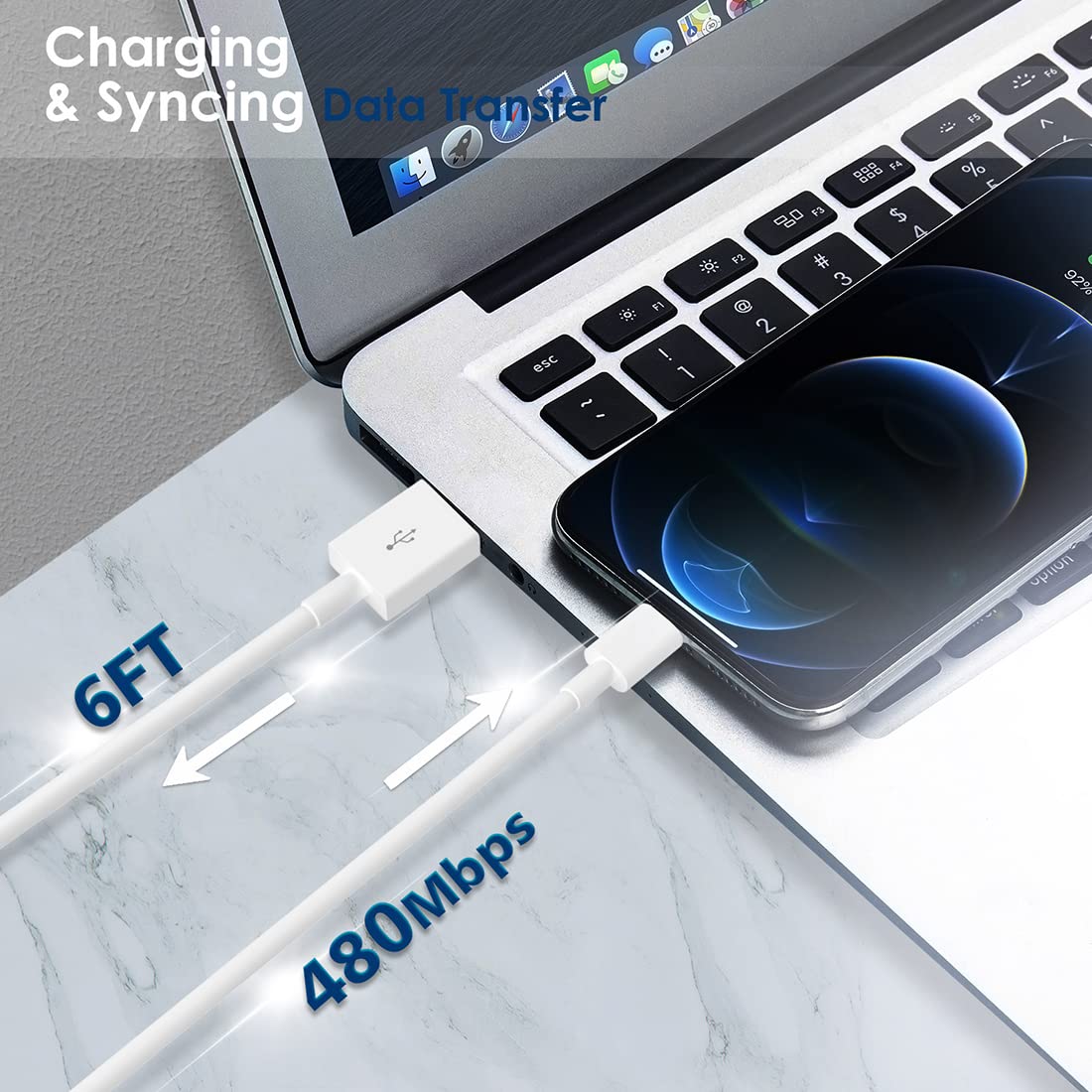 Cargador para iPad iPhone [certificado Apple MFi] Cargador de pared USB de carga rápida de 12 W, enchufe de viaje plegable po