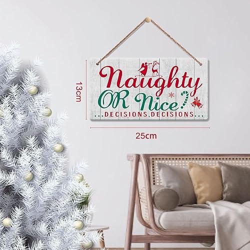 Miniatura 4 de Decoración de Navidad para decoración de invierno, letreros de madera con diseño rústico de decisiones traviesas o agradables decisiones, arte de