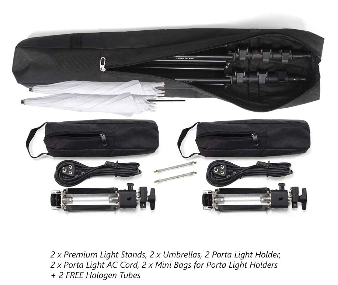 HIFFIN Extra-Heavy-Duty Porta Kit (14 feet) with Pair of Light Stands, Porta Lights and Umbrellas Professional Studio Setup 4