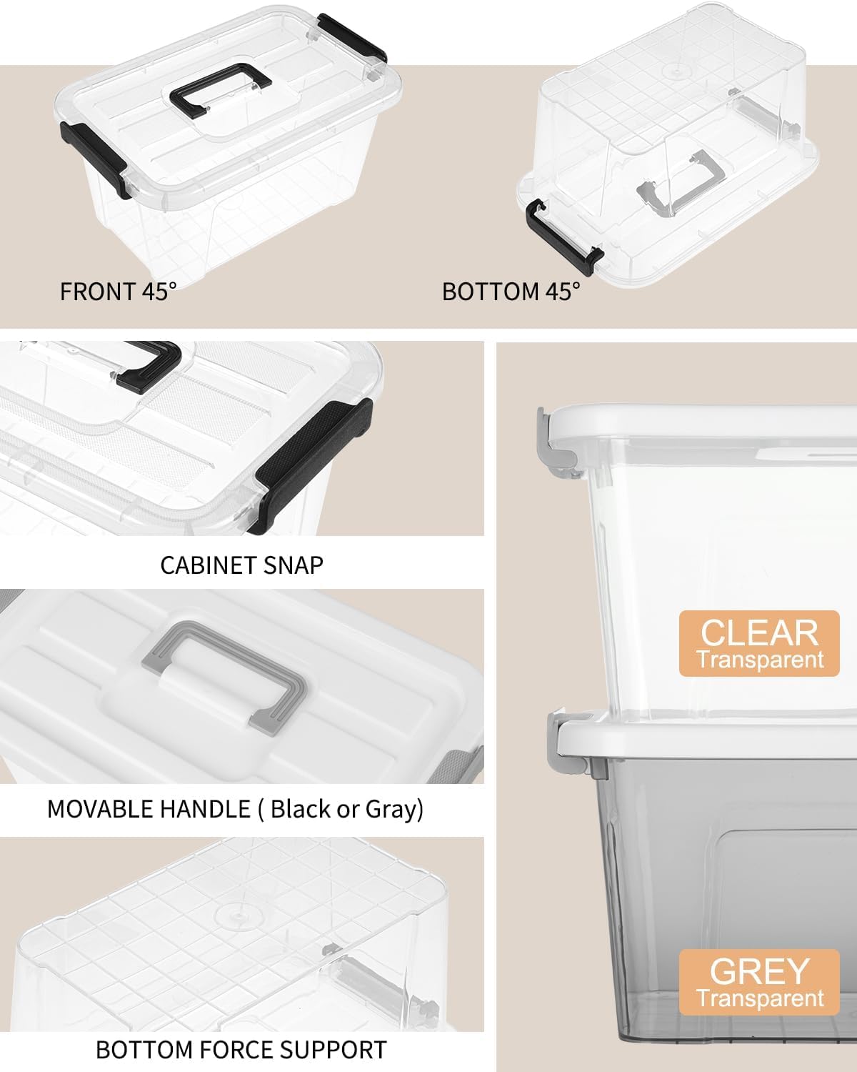 NUMIFUN 6x 8 L Aufbewahrungsbox mit Deckel, Transparent, Sicherer Verschluss, Stapelbare Aufbewahrungsboxen für Büro, Kinderzimmer, Kleiderschrank, Schule, Kunstzubehör, BPA-freies Plastik