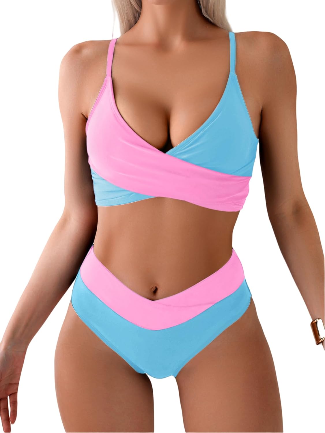 Tainehs Women Bikini Sets Two Piece Swimsuit V Neck Twist Front Bathing Suit