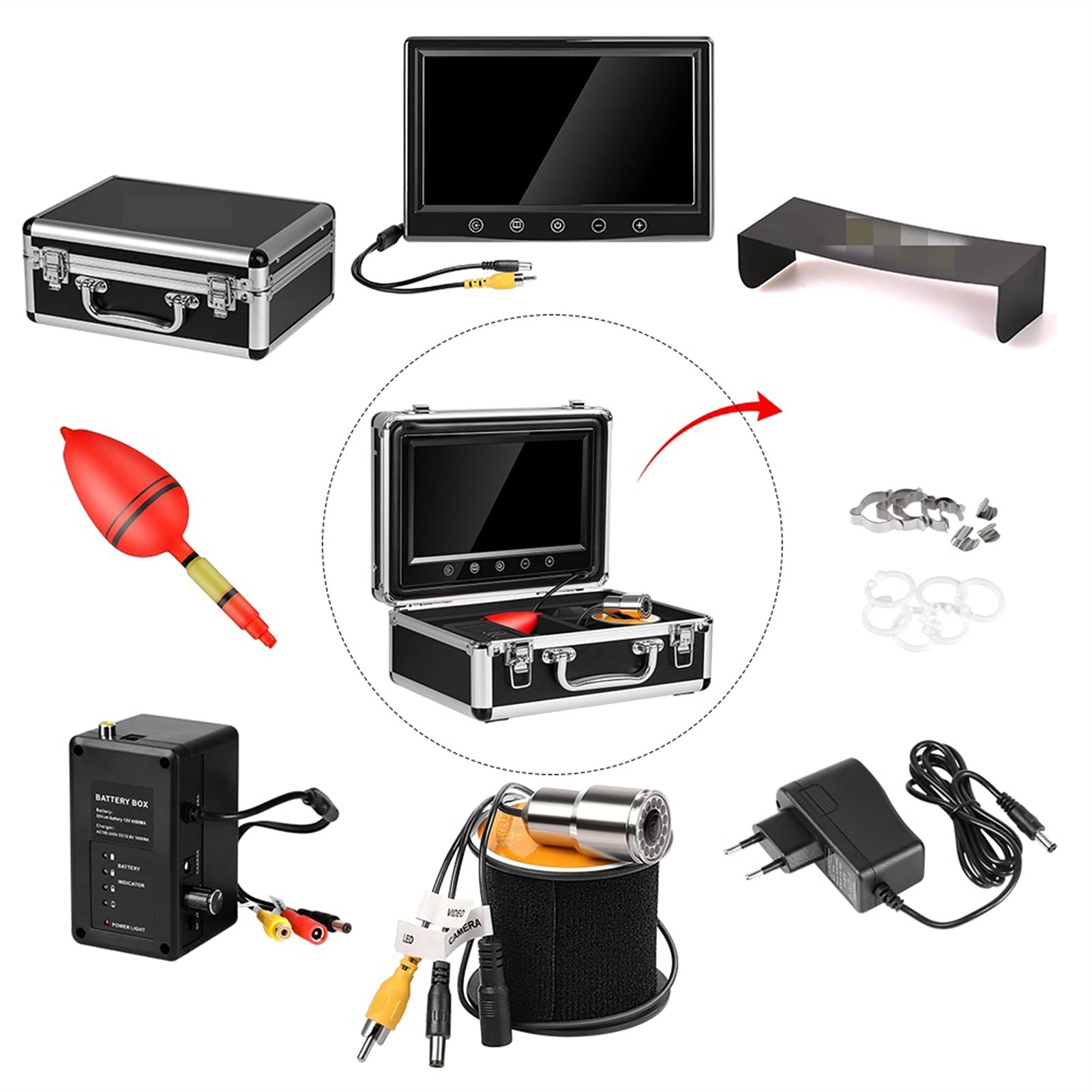 Echosonda, Łódź rybacka podwodna kamera Fish Fishing Night Vision 9 cal do połowu na jeziorze, łodzi, pod lodem(15m cable IR LED)