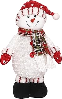 Christmas Standing Figures Cute Santa Snowman Reindeer,Battery Operated Soft Plush Standing Santa Figure LED Festive Ornament for Home Gift (White)