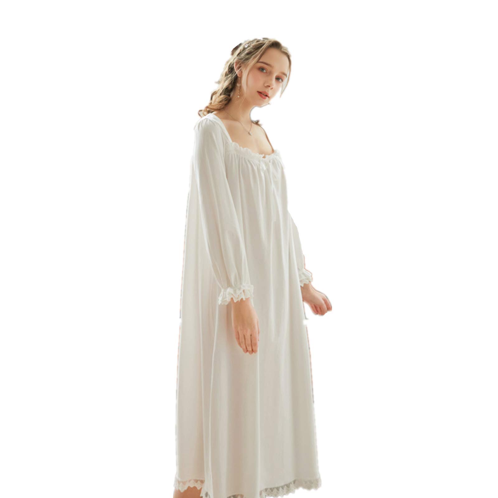 Elizoop Women's White Vintage Victorian Nightgowns Long Sleeve Cotton Sleepwear Pajamas For Plus Size Princess Nightdress Sexy Nightwear Lounge Dress (,Xl)