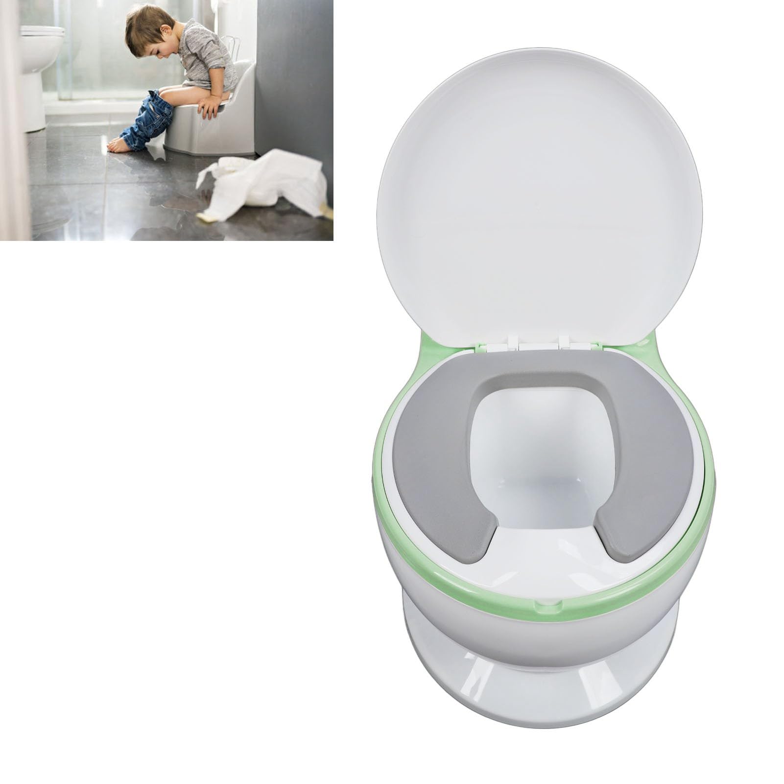 Inodoro de Entrenamiento para Ir Al Baño, Asiento Ergonómico para Orinal de Ajustable, Orinal de Viaje Portátil con Olla Extraíble y Almohadilla Antideslizante para Bebés y Niños (GREEN)