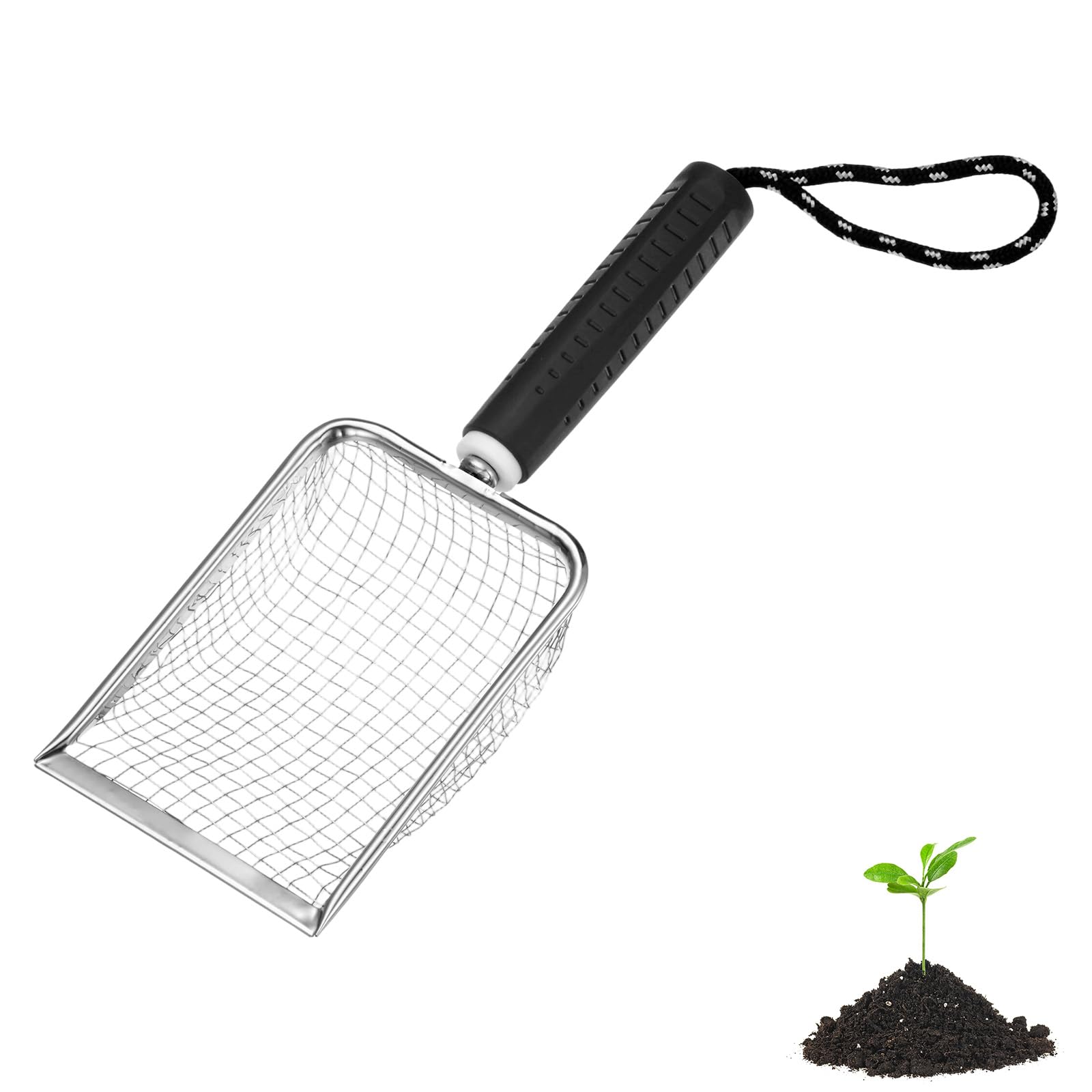 M METERXITY 1-Pack Gardening Soil Sifter, 5 mm Mesh Stainless Steel Portable Gardening Sifter with Soft Handle for Sand/Dirt/Rock Compost [White, Black]