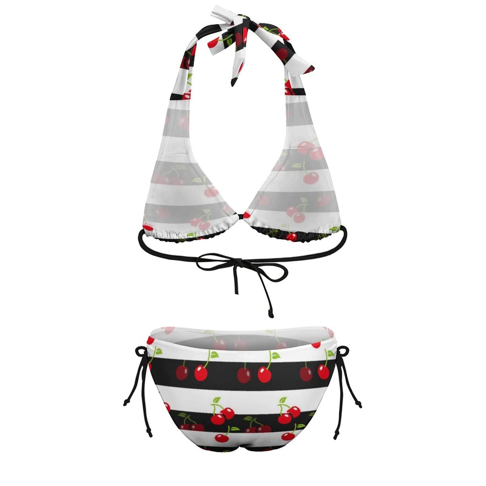 Homokoir Women Two Piece Swimsuit Cute Cherry Tie Side Triangle Bikini Bathing Suit: Color4 Small