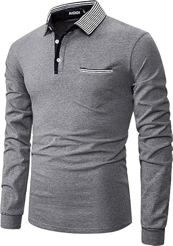 AIOIDI Casual Polo Uomo Manica Lunga con Finta