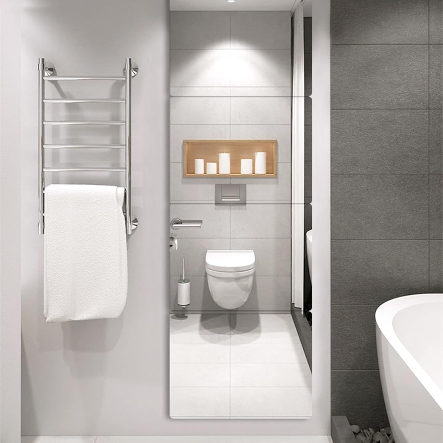 JEOYOO Full Length Wall Mirror Tiles, 14'' x 12'' x 4PCS