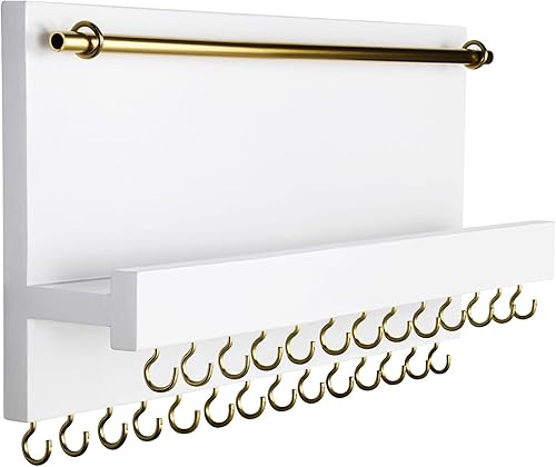 SANY DAYO HOME 27 ganchos para colgar collares de pared de 14 x 6 pulgadas, organizador de joyas de madera rústica con barra de pulsera extraíble y SANY DAYO HOME 27 ganchos para colgar collares de pared de 14 x 6 pulgadas, organizador de joyas de madera rústica con barra de pulsera extraíble y