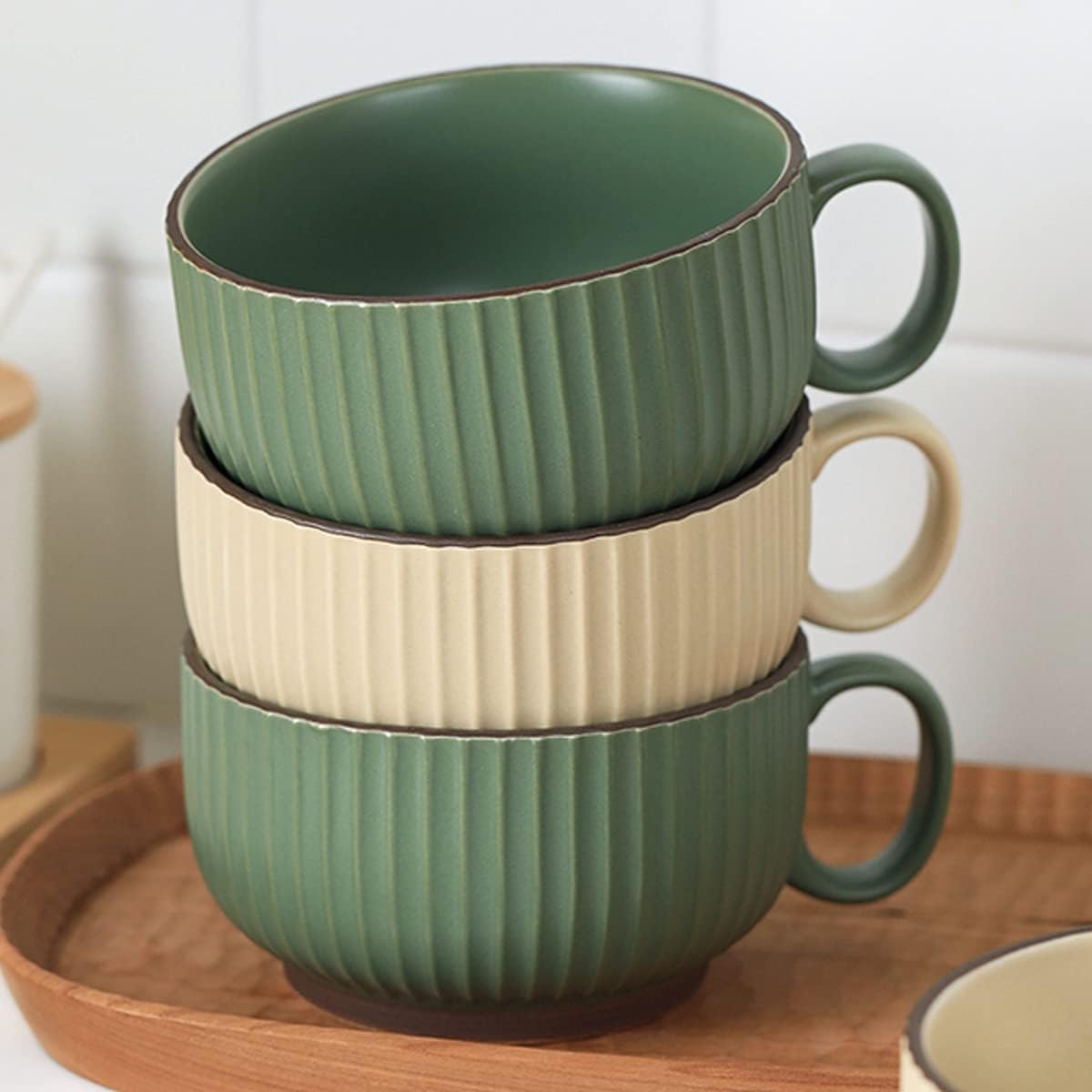 Ceramiczne kubki do kawy Kubek emaliowany, kubek kempingowy, kubek dekoracyjny, herbata, płatki zbożowe, kakao, gorąca czekolada, mleko, kubek z uchwytem, ​​400 ml, 1 sztuka(Beige)