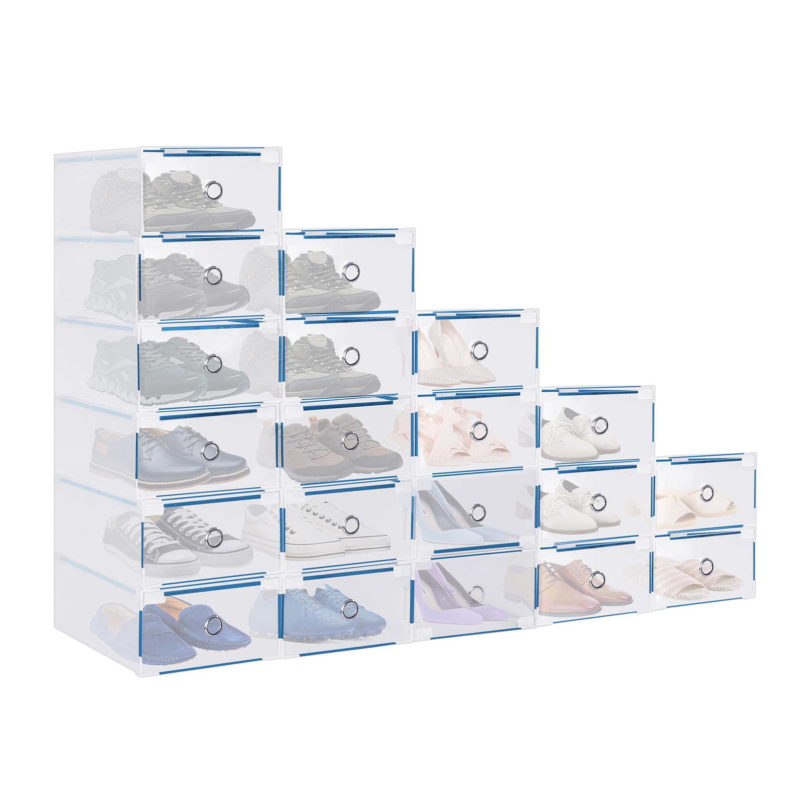 YWMEAC Transparent Plastic Shoe Storage Box Drawer, Clear Shoe Boxes Foldable Shoe Organiser, Stackable Storage Cabinet/20Pcs/L28Xw18Xh10Cm