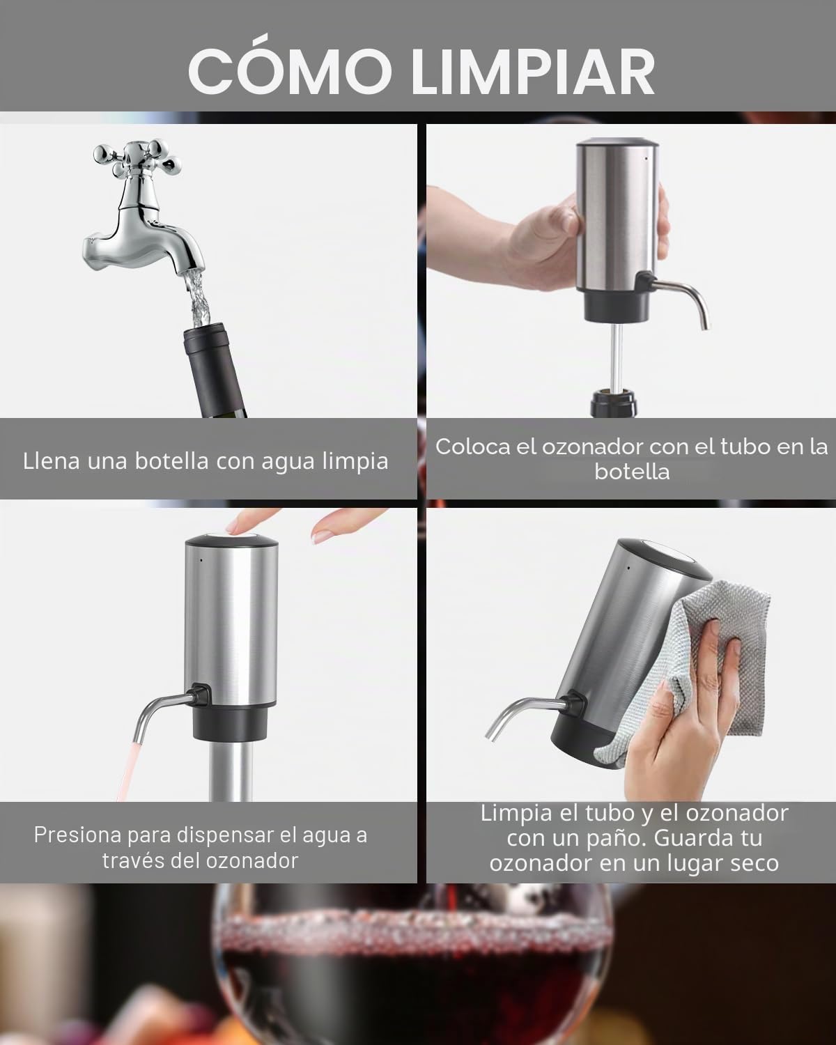 CIRCLE JOY Aireador Eléctrico para Vino, Decantador Recargable con Base de Almacenamiento, Sacacorchos y Tapón al Vacío, Regalo para los Amantes del Vino, Plateado