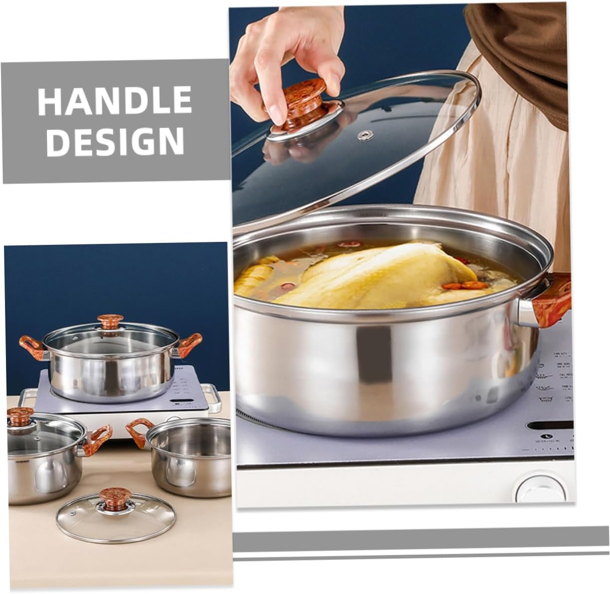 IMIKEYA 12-Piece Stainless Steel Cookware Set Induction-Compatible Pots Pans Including Milk Pan Soup Pot and Kettle Easy to Clean Cookware for Home Kitchen