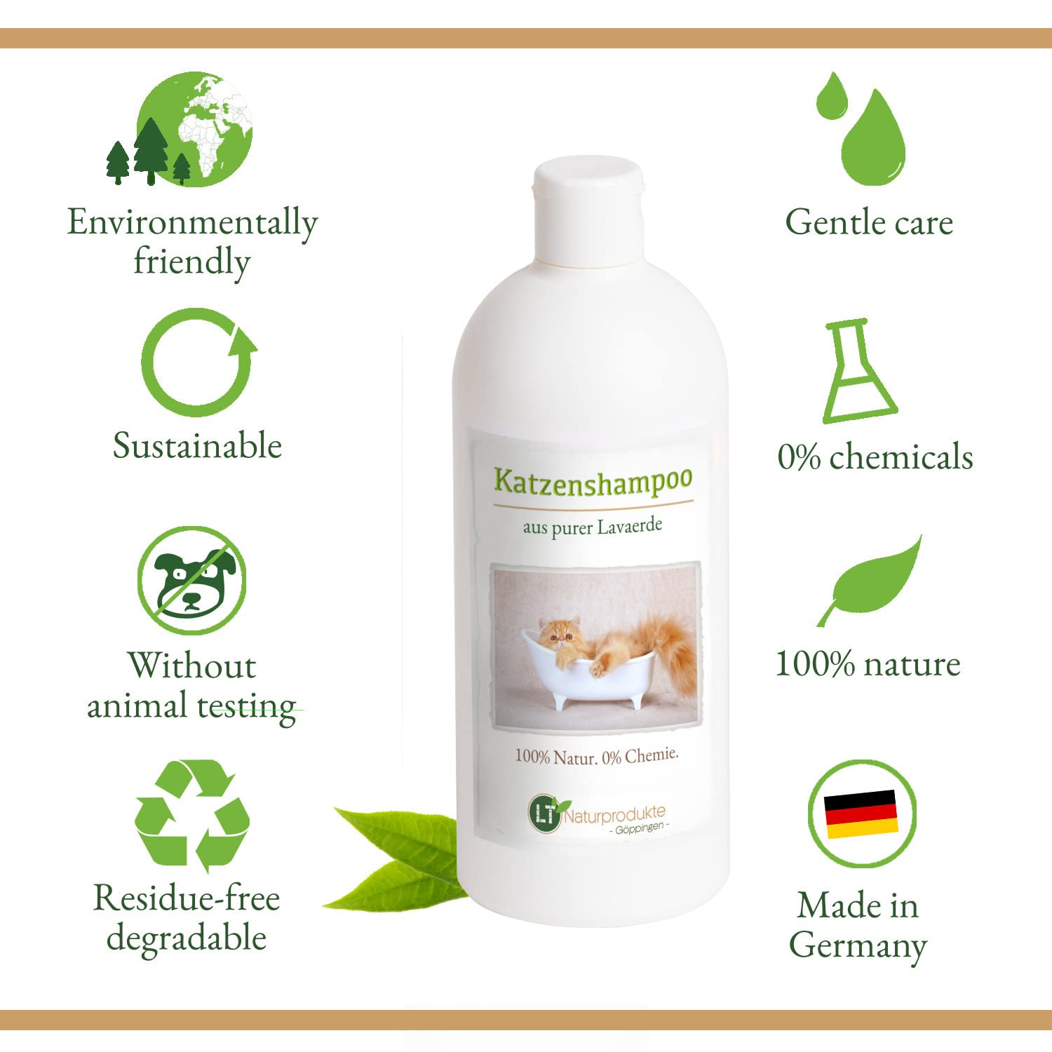 Shampoing pour Chat | Bio | sans Substance Chimique et Savon | hypoallergénique | Anti-démangeaisons | au ghassoul marocain d'origine | 500 ML | pour Un Pelage Brillant