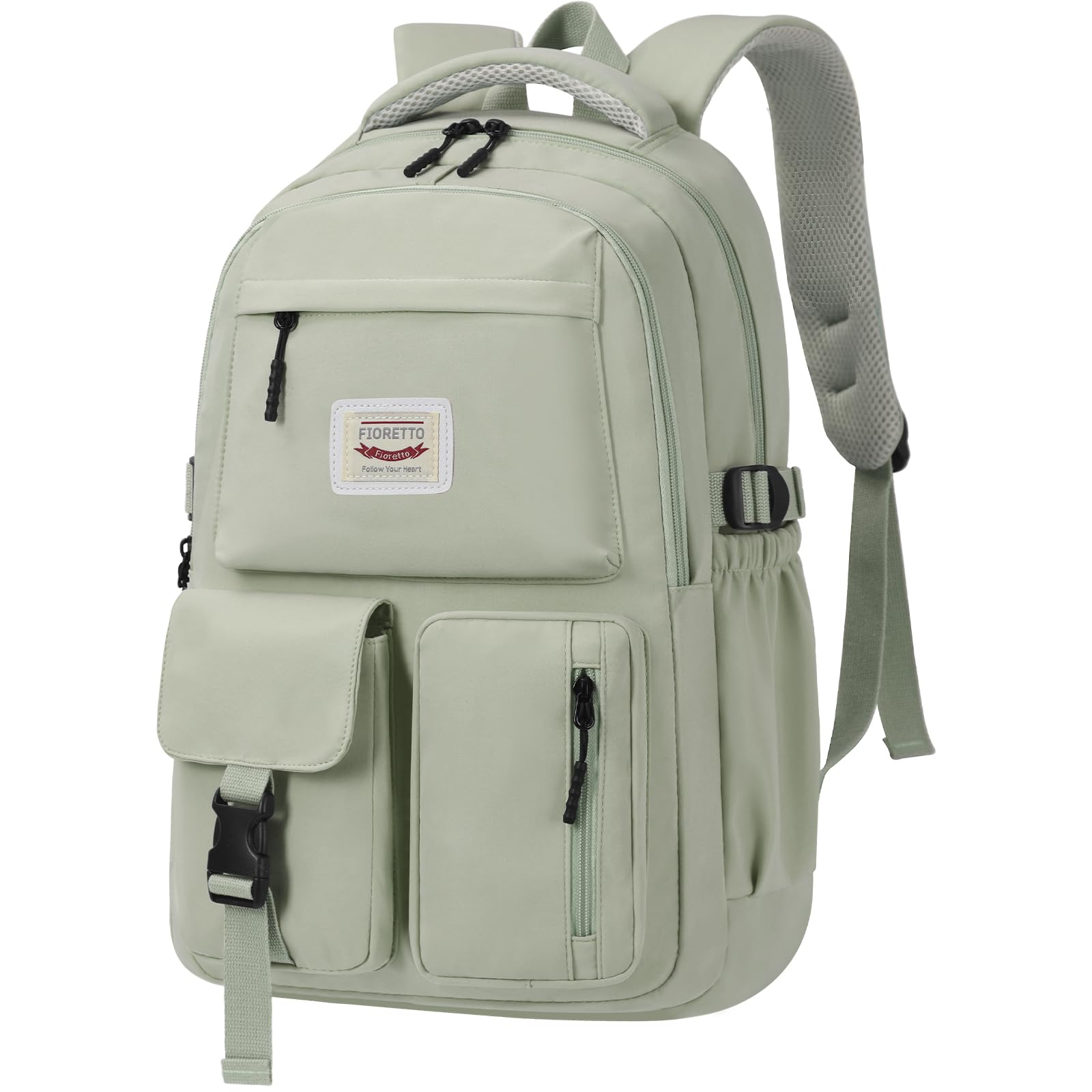 FIORETTO Lightweight School Backpack Womens, Cute School Bag for Girls, Laptop Rucksack Backpack for School Casual Daypacks Travel Backpack for College Work A-Green