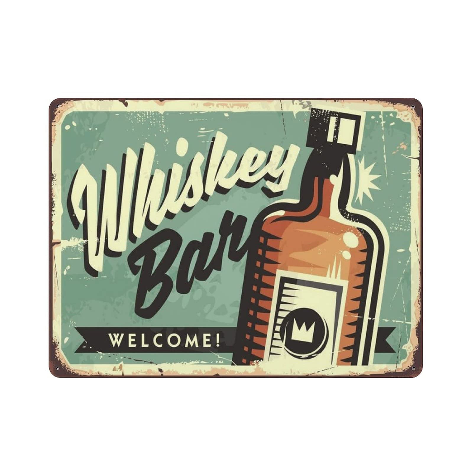 Hdadwy Metal Tin Sign Welcome Whiskey Bar Vintage Tin Poster Metal Sign Wall Decoration Country Kitchen Home Garage Decor 12"x16"