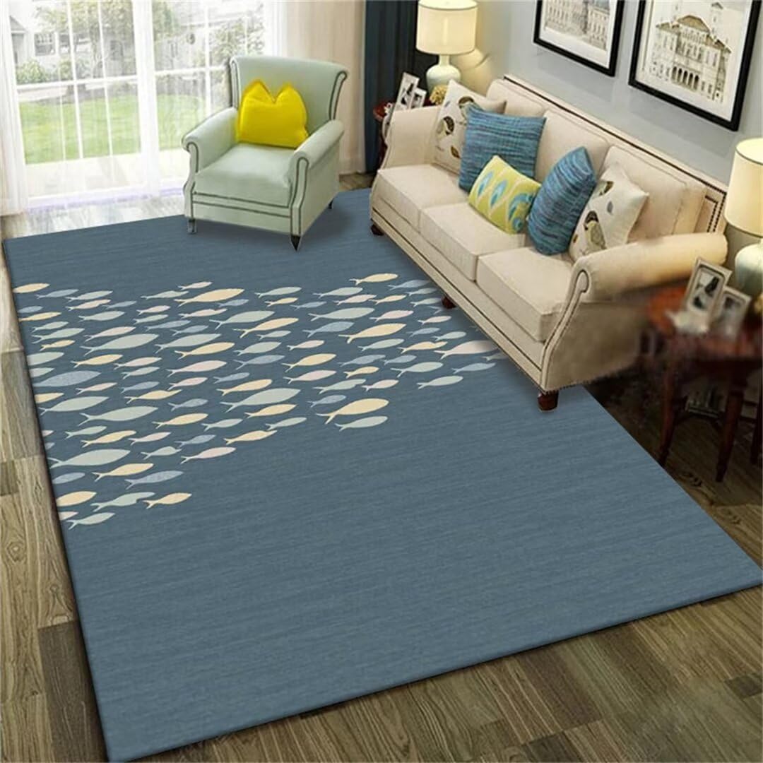 Tapis de protection de sol bleu 200x300cm à poils courts pour salon moderne