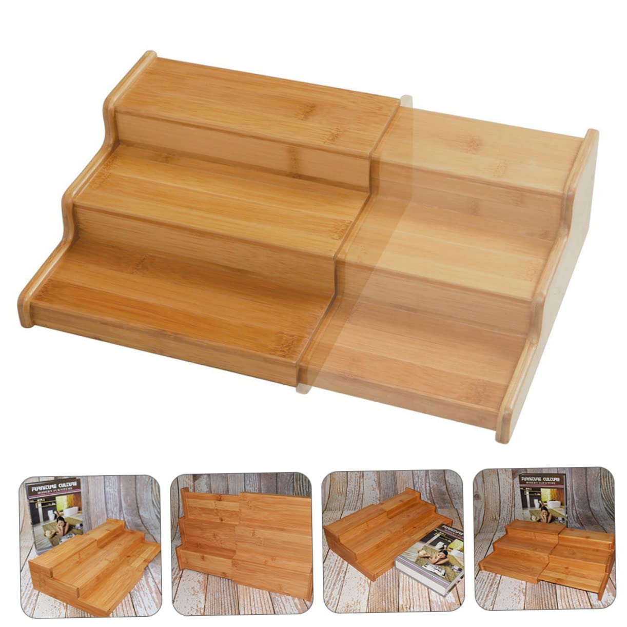 Mikinona Organizador Orden de Especias de Madera Extensible de Cocina Especiero de Encimera Ahorro de Espacio y Condimentos