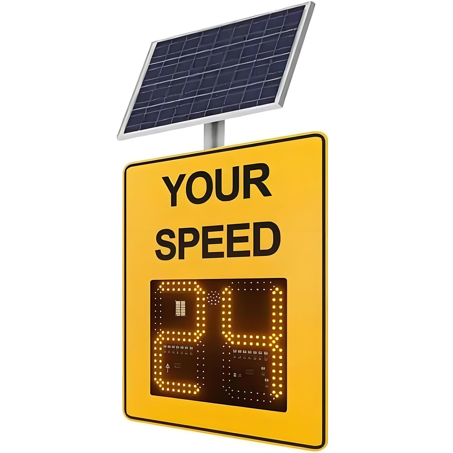 Señal de radar de límite de velocidad con energía solar, señal de retroalimentación de velocidad de aluminio con detector de velocidad digital para calles y vecindarios, impermeable, amarillo