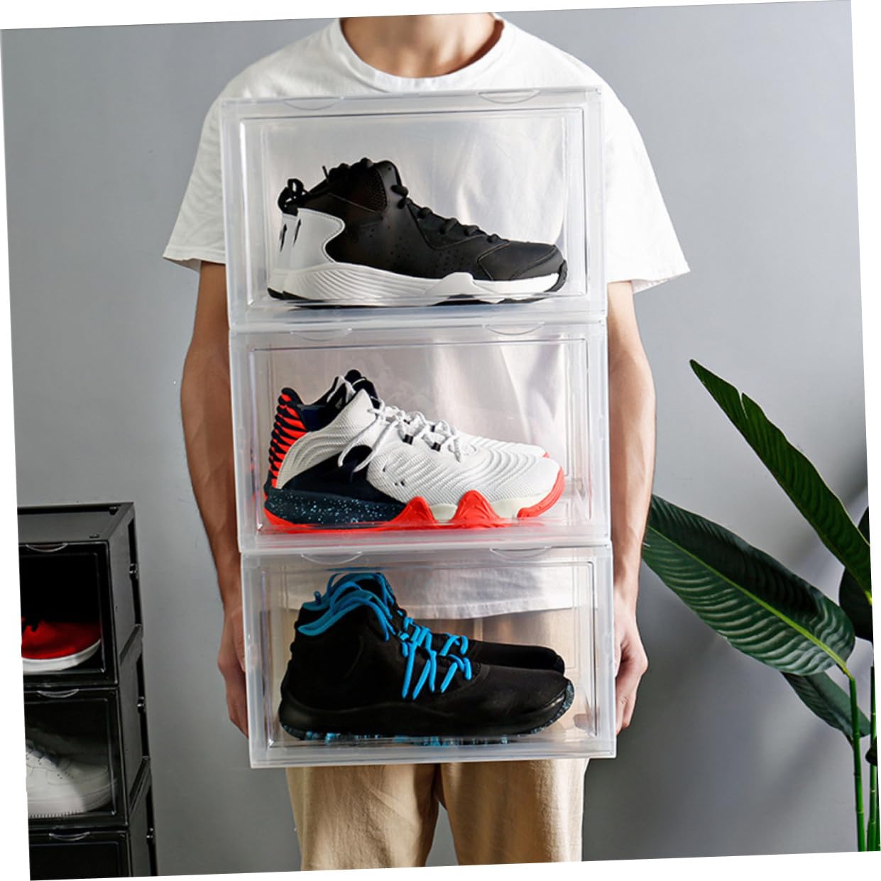 LABRIMP Boîte à Chaussures Transparente en Pp, Rangement Empilable Boucle