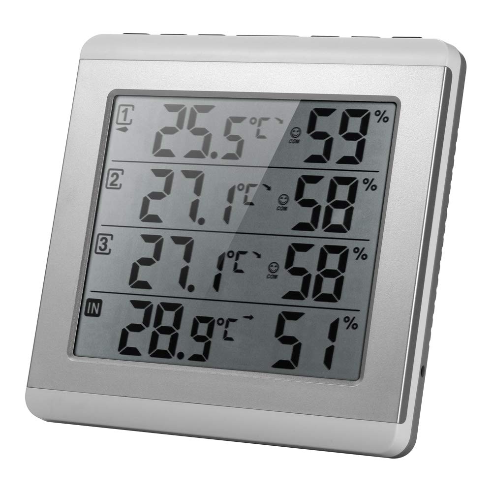 LCD Cyfrowy bezprzewodowy wewnętrzny/zewnętrzny termometr Higrometr Czterokanałowy miernik wilgotności temperatury i 3 nadajnik zewnętrzny