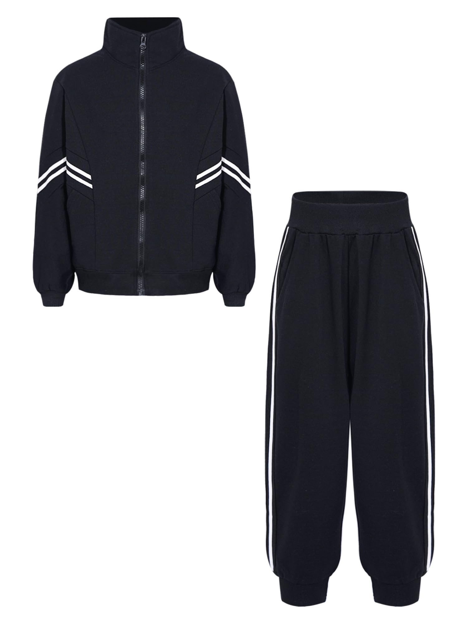 CHICTRY Dziecięcy dres sportowy, zestaw, bluza z długim rękawem, kurtka ze stójką, bluza z zamkiem błyskawicznym, spodnie z wysokim stanem, rozciągliwe spodnie do biegania