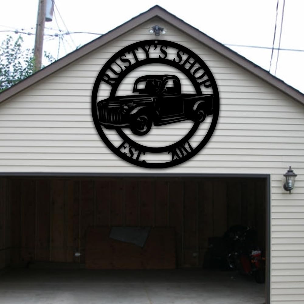 Letrero de metal para recogida de auto, decoración de pared de garaje de metal, letrero de nombre de metal personalizado, regalo de papá de la cueva
