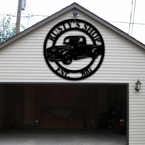 Letrero de metal para recogida de auto, decoración de pared de garaje de metal, letrero de nombre de metal personalizado, regalo de papá de la cueva
