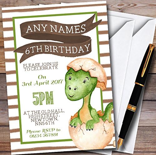 Boys Baby Dinosaur Personalized Childrens Birthday Party Invitations