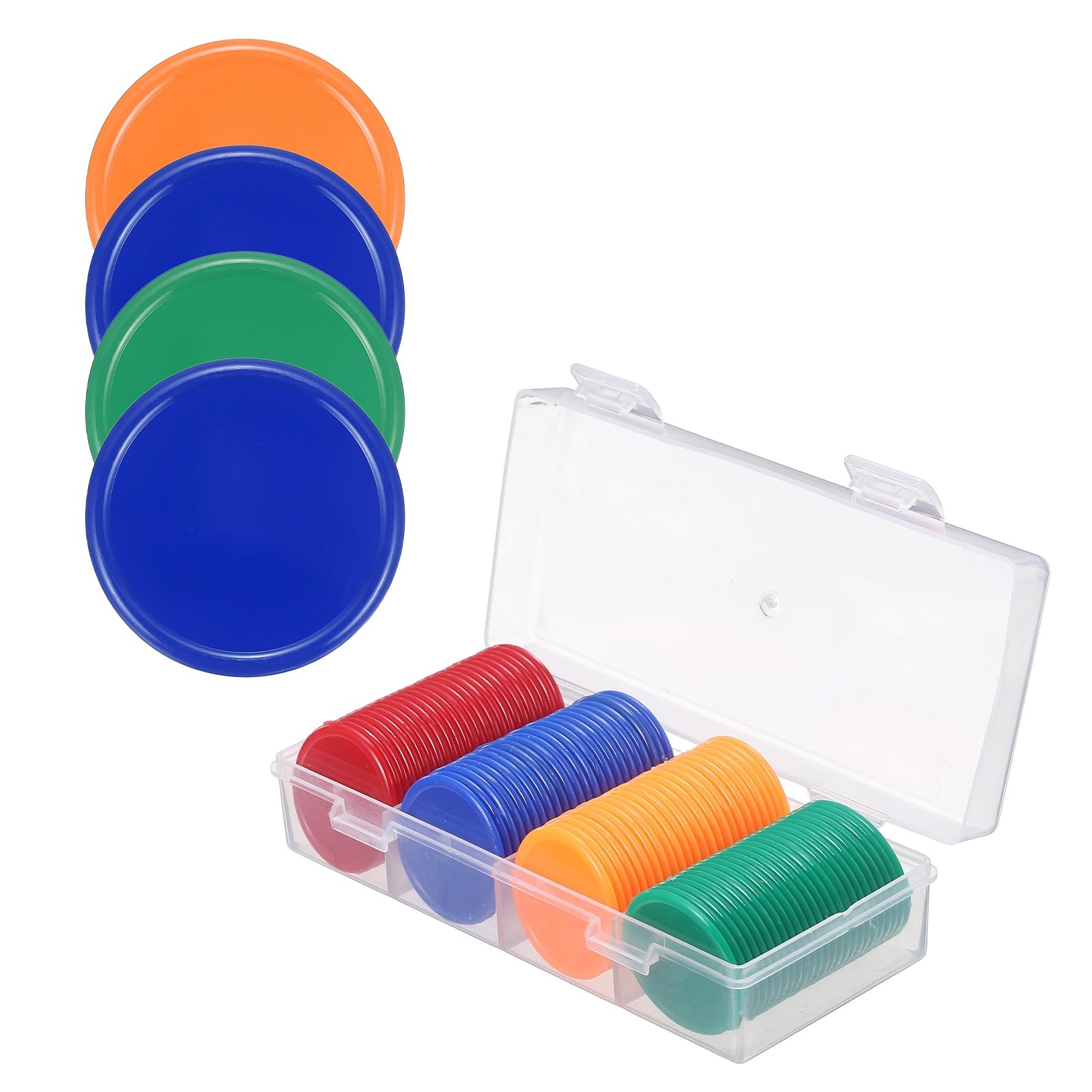 sourcing map 100Pcs Plastic Poker Chips, 31mm, Orange/Blue/Green/Red — image 1