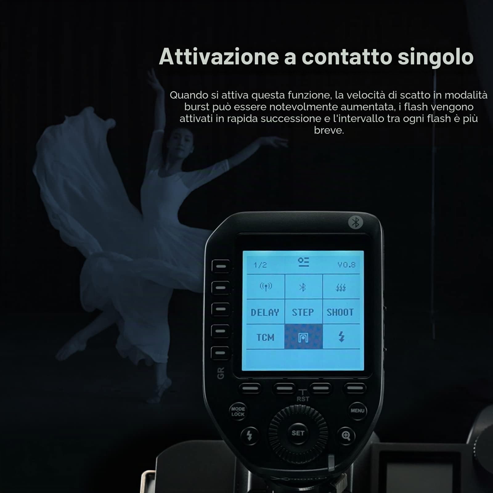 Godox XProII XProII-S - Trigger Flash Sony, 2.4G, Sony Flash Trigger HSS 1/8000s, grande schermo Trigger a distanza, funzione di scansione e Bluetooth, TTL Flash trasmettitore compatibile per Sony