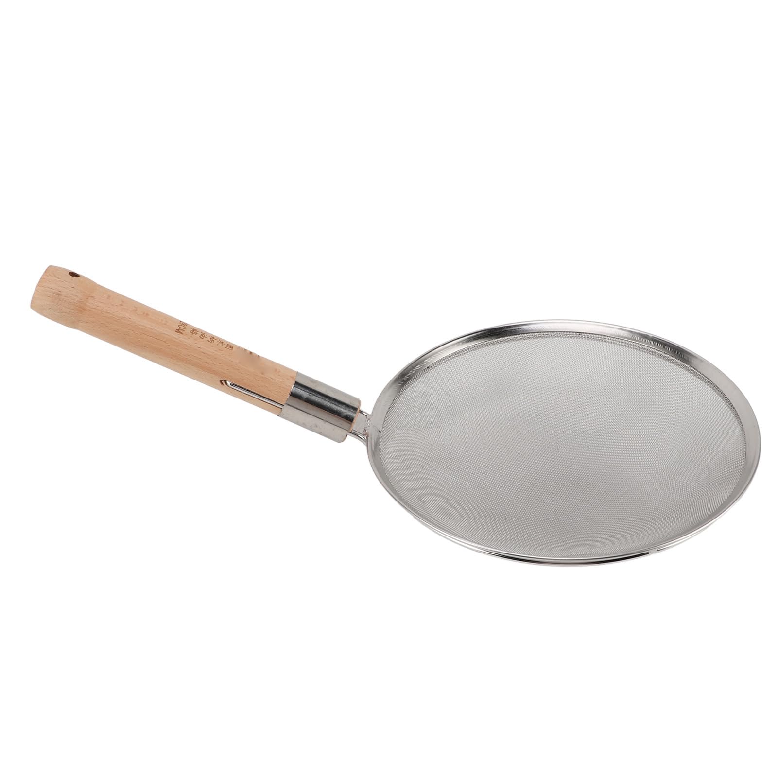 Cuchara Espumadera de Malla Fina con de Madera, Cuchara Ranurada de Acero Inoxidable Ligera y Portátil, Perfecta para Cocinar y freír. (28 cm/11,0 pulgadas de diámetro)