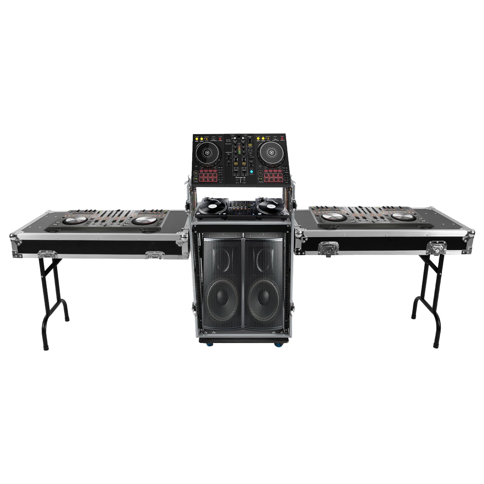 PA DJ Rack, PA DJ Cabinet, Network & Stereo Rack with 4 Wheels for Studios Home Theatre KTV & Wedding Parties (14U DJ Rack + 2 Table Top)