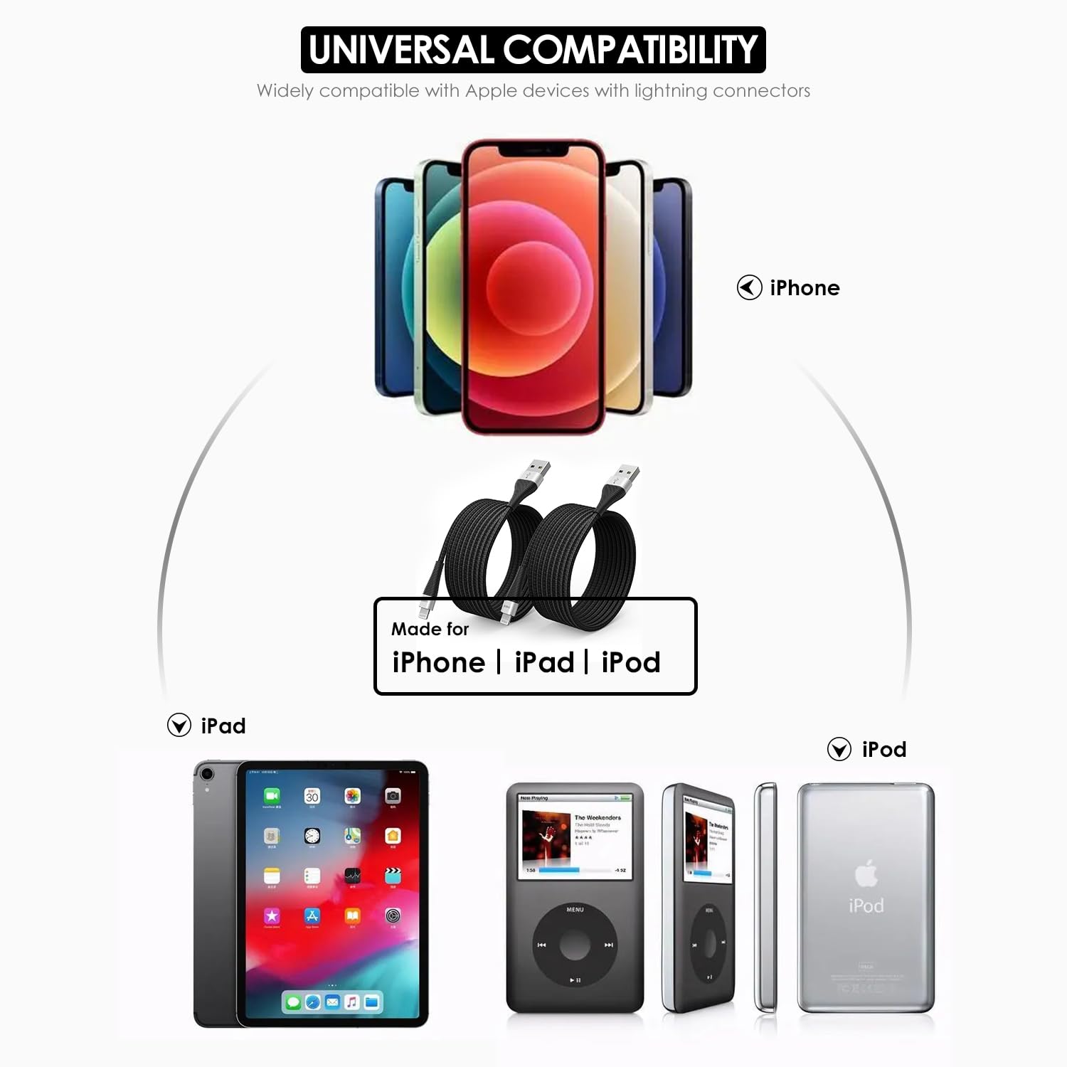 ohbox Cable largo de cargador, paquete de 2 de 10 pies