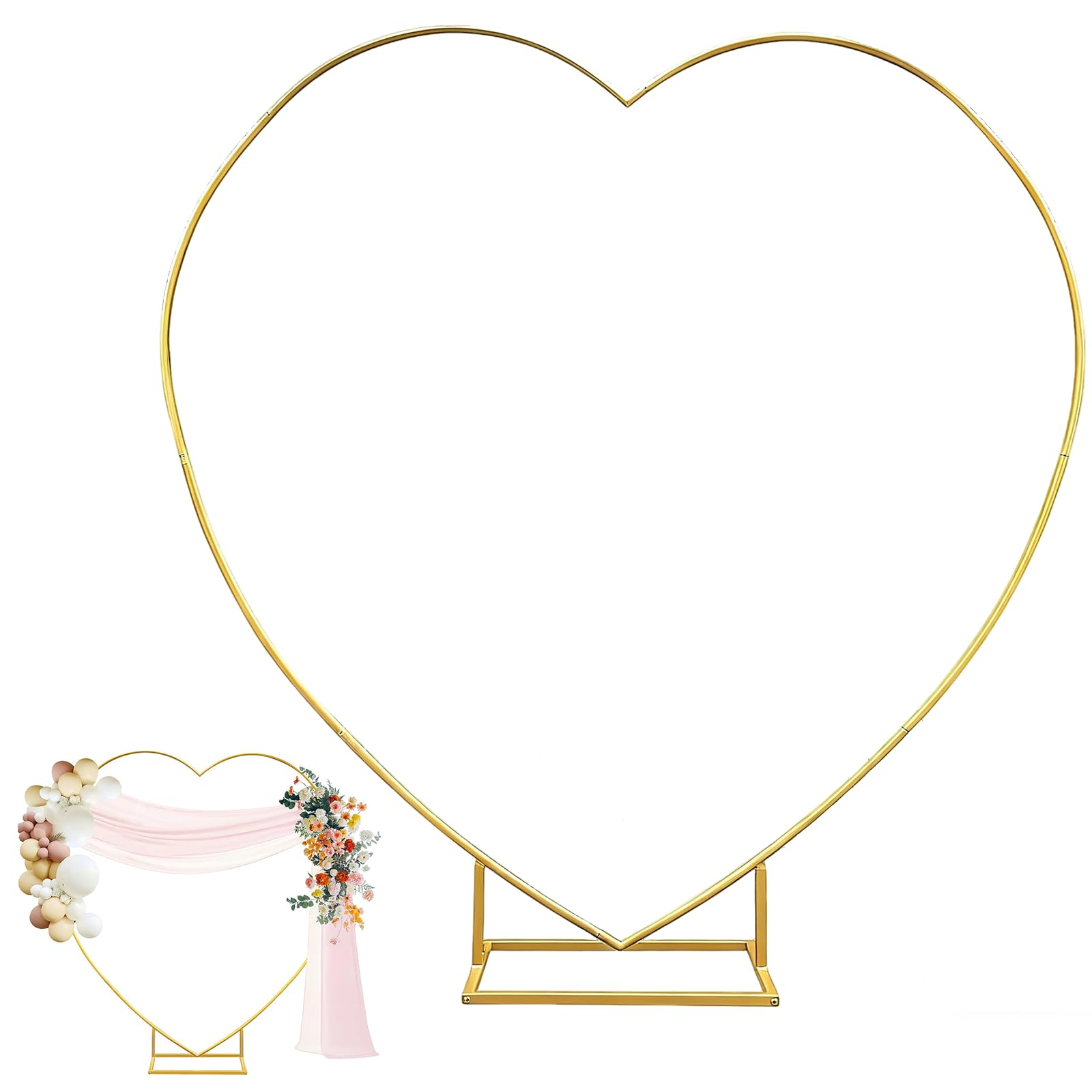 BRGD Arco a Forma di Cuore di Oro, 2x2m Set Arco Staccabile di Palloncini in Metallo per Matrimonio, Baby Shower, Festa di Compleanno, Anniversario