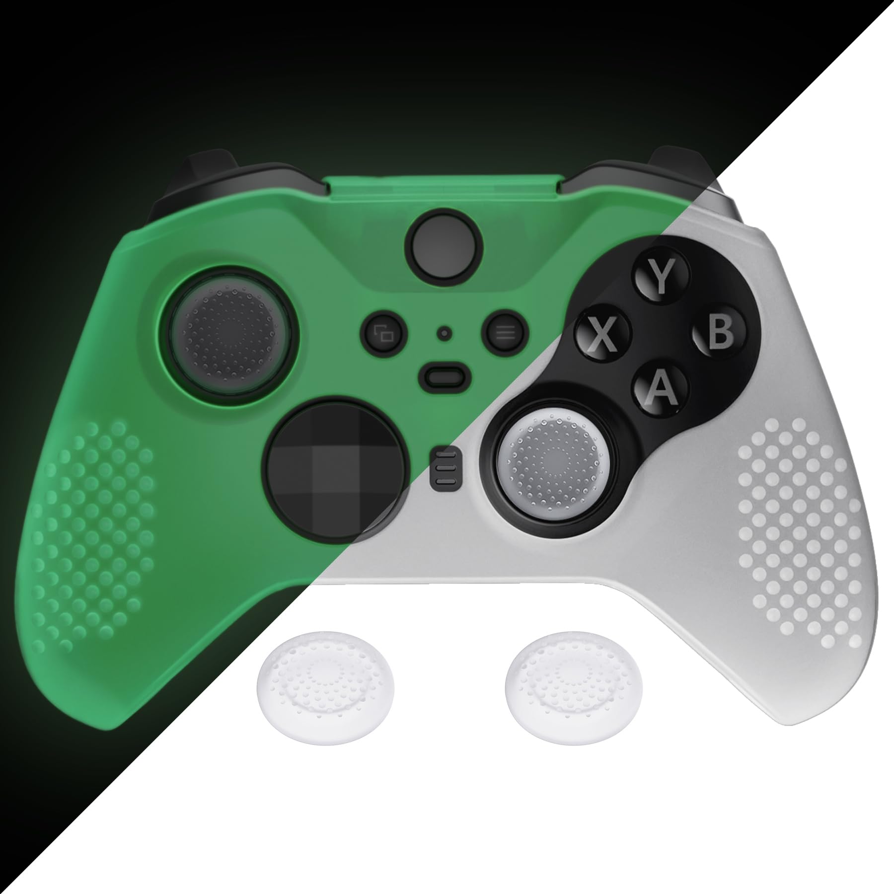 eXtremeRate PlayVital Glow in Dark - Green Soft Anti-Slip Silicone Cover Skins for Xbox Elite 2 Controller, Custom Protective Case for Xbox Elite Series 2 Controller with Thumb Grips