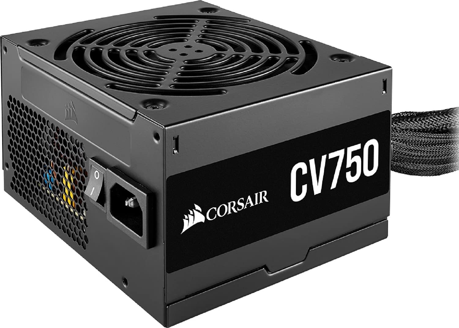 Corsair CV750 80 PLUS Bronze Non-Modular ATX 750 Watt Power Supply (Full Continuous Power, 120 mm Low-Noise Cooling Fan, Compact Casing, Black Sleeving and Casing) UK - Black