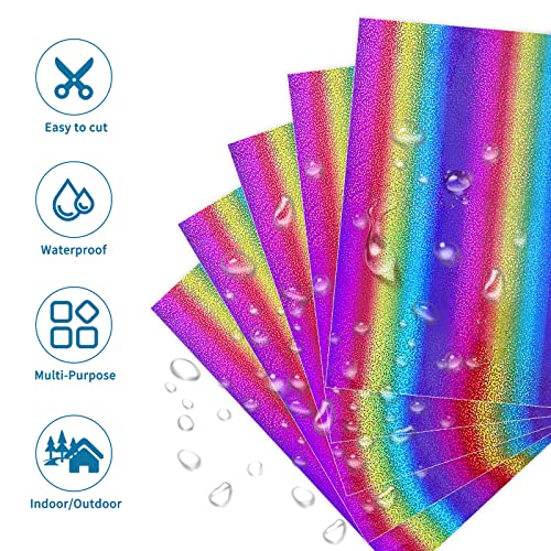 Shimmer Glitter Permanent Vinyl For Cricut,5 Pack 12"X12" Shimmer Rainbow Adhesive Vinyl Sheets,Adhesive Craft Vinyl For Cricut, Silhouette Cameo Cutters Indoor And Outdoor Decal #TOP1