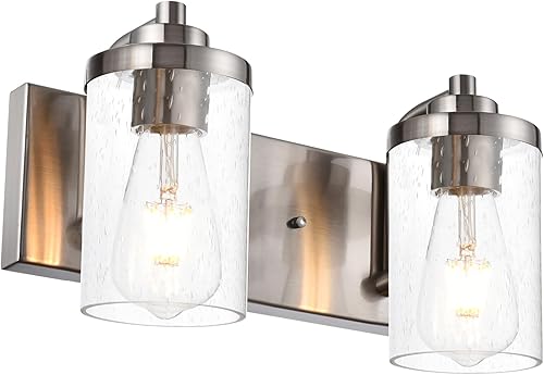 Aplique de pared industrial, 2 lámparas de tocador de baño con vidrio sembrado, lámparas de pared de níquel cepillado sobre espejo para dormitorio