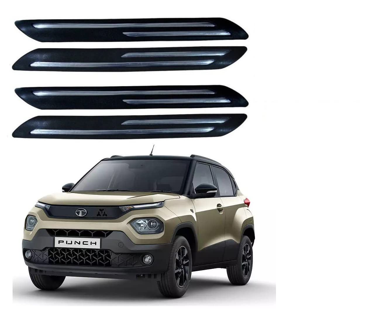 Auto Addict Bumper Protector Car Rubber Guard with Double Chrome Strip 4Pcs (Black) for TATA Punch-image-9