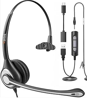 Wantek USB Headset with Microphone Wired Computer Headset 3.5Mm USB Type C for Skype, Zoom, Webinar Computer, Pc, Cell Phone, Call Center,Laptop