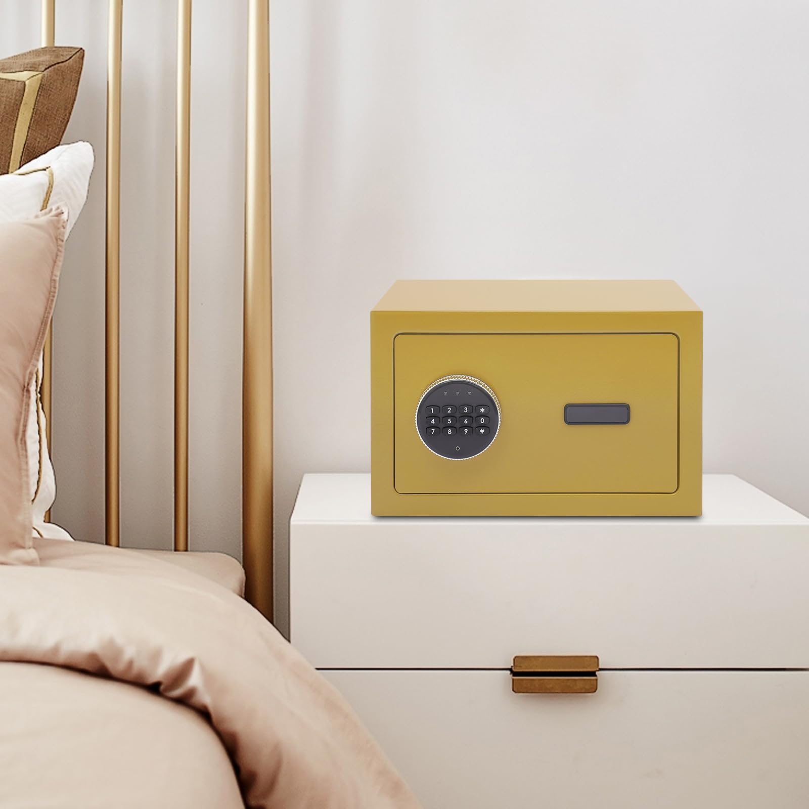 Cassaforte elettronica 3 in 1 con serratura a combinazione e funzione di allarme, sistema di sicurezza tripla con password, chiave di emergenza e bullone di bloccaggio, per casa, ufficio e hotel (oro)