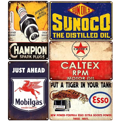 Letreros retro de estaño para decoración de pared para coche, motocicletas, gasolina, garaje, decoración de pared, placas de metal, 5 unidades, 20 x 30 cm (5 unidades, combo A)