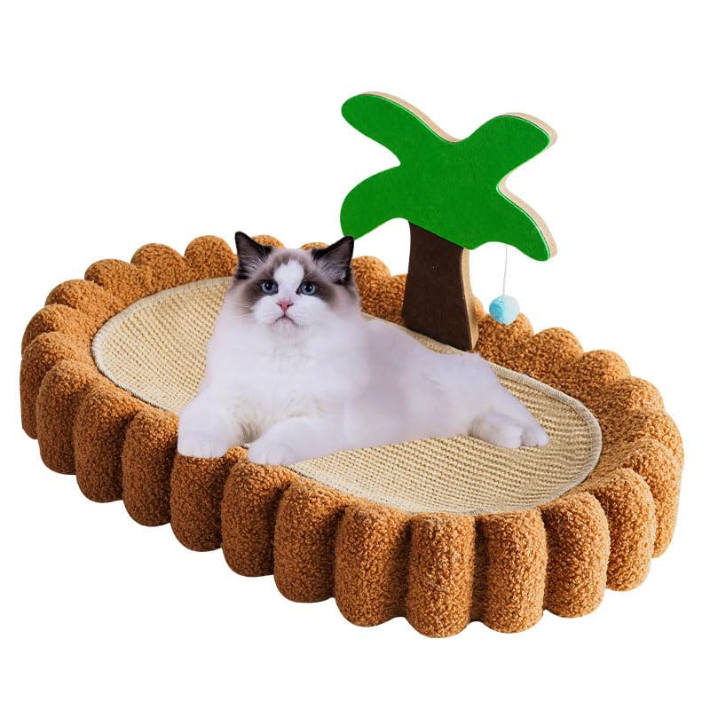 سرير للقطط من اتش كيو كيو جيمنج شبه مغلق للاستخدام الداخلي محمول مع كرة مخملية وقاعدة مضادة للانزلاق، سرير للحيوانات الاليفة قابل للغسل للقطط متوسطة الحجم والكلاب الصغيرة (ابيض، L)