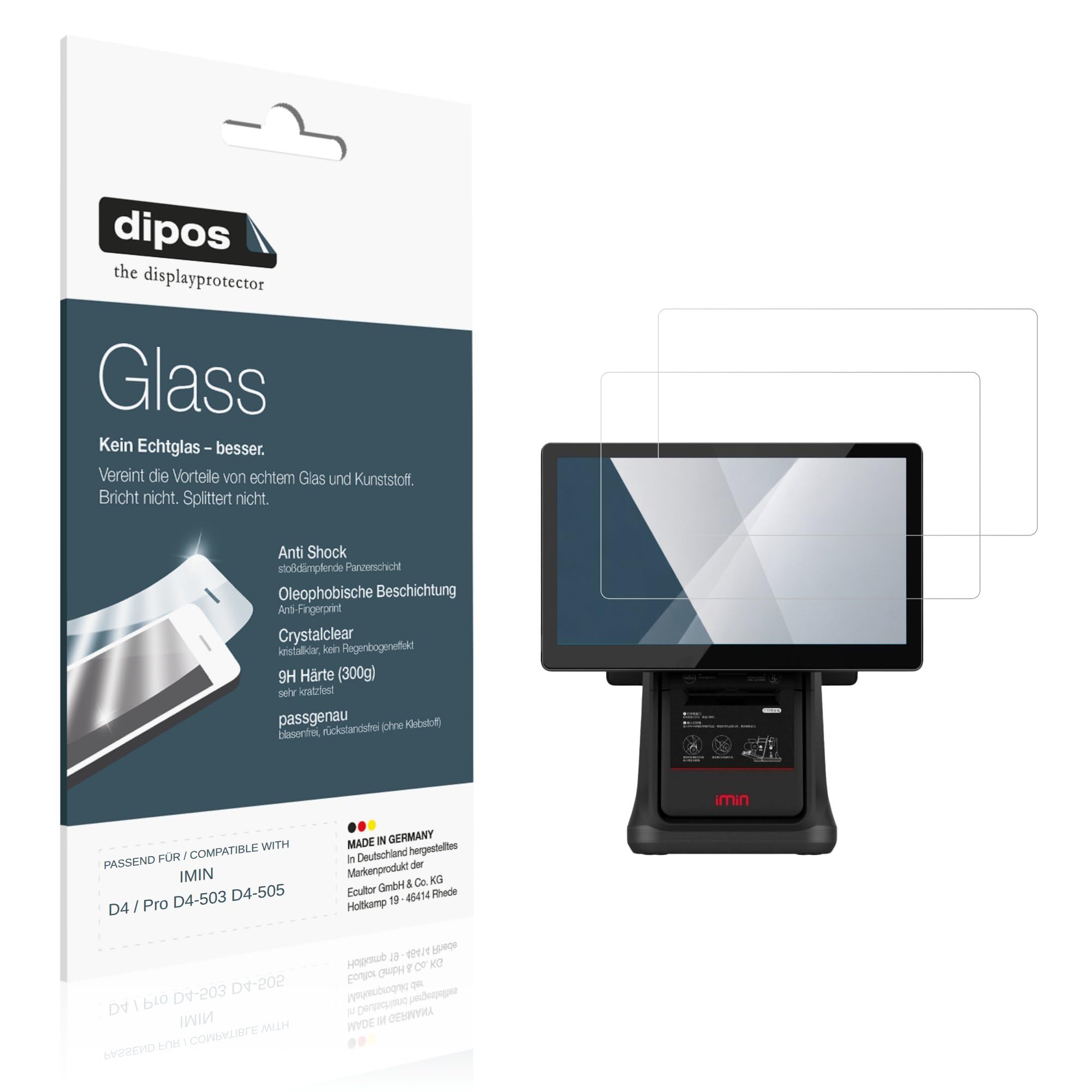 dipos 2x Protector de Pantalla 9H claro para IMIN D4 / Pro D4-503 D4-505