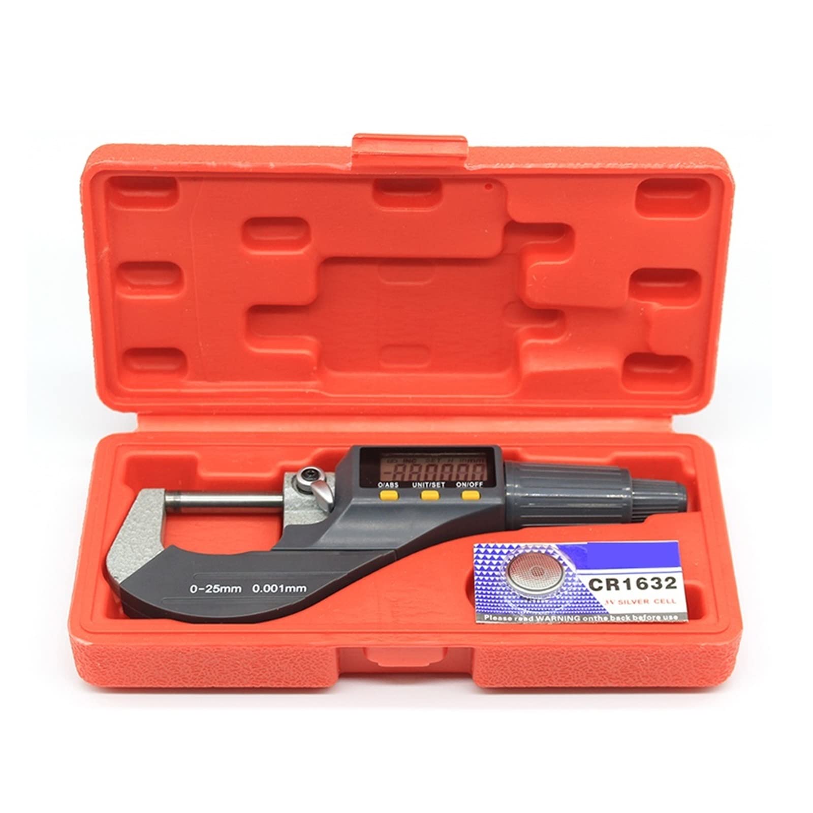 Mikrometr, Wysoka precyzja 0,001 mm akumulator CR1632 Elektroniczny mikrometr o średnicy zewnętrznej 0-25 z LCD cyfrowy zaciskać