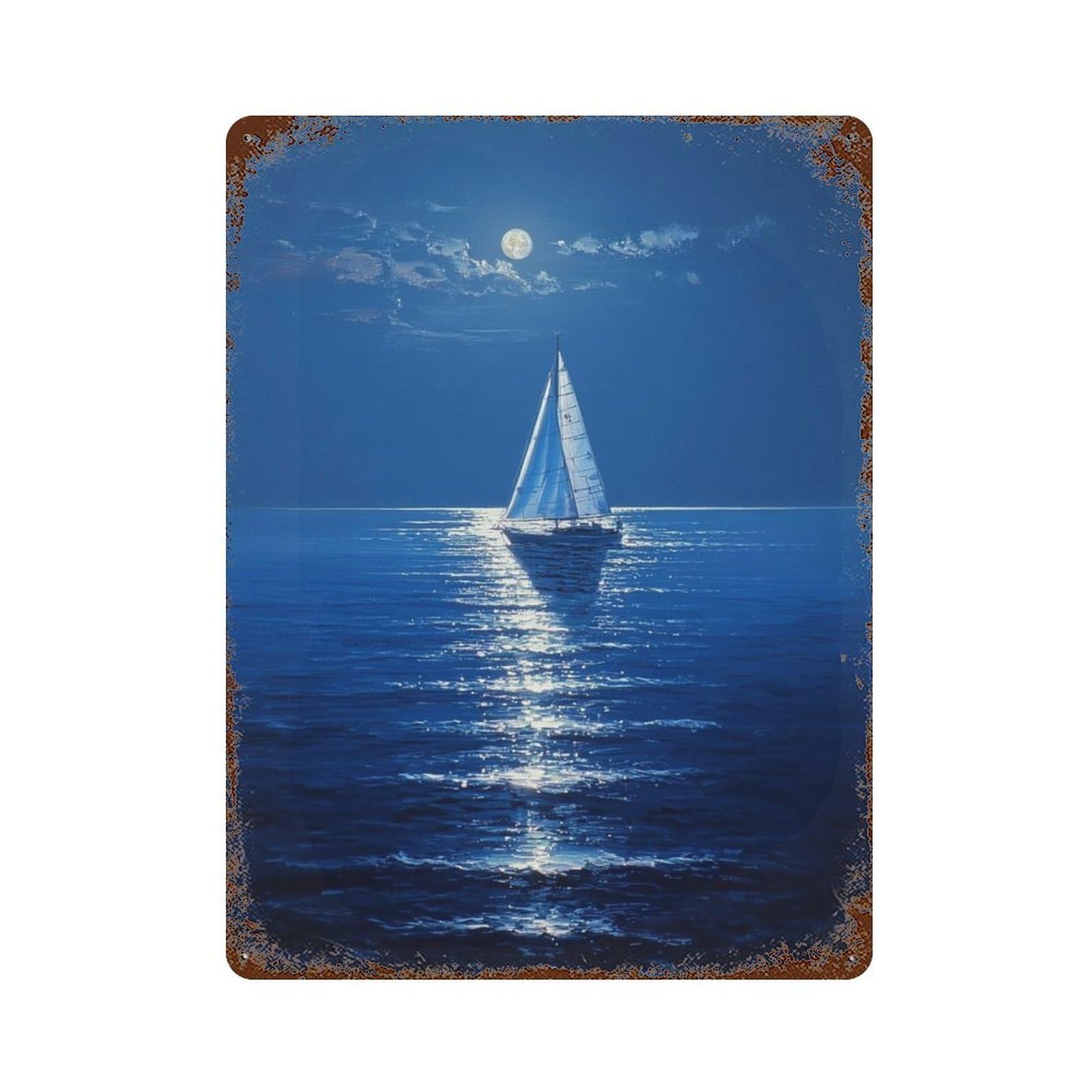 Moonlit Ocean Serenity-1 15.7"x11.8" Rusty Metal Tin Sign, Novelty Wall Decor for Cafe, Home Bar And Lounge Decor