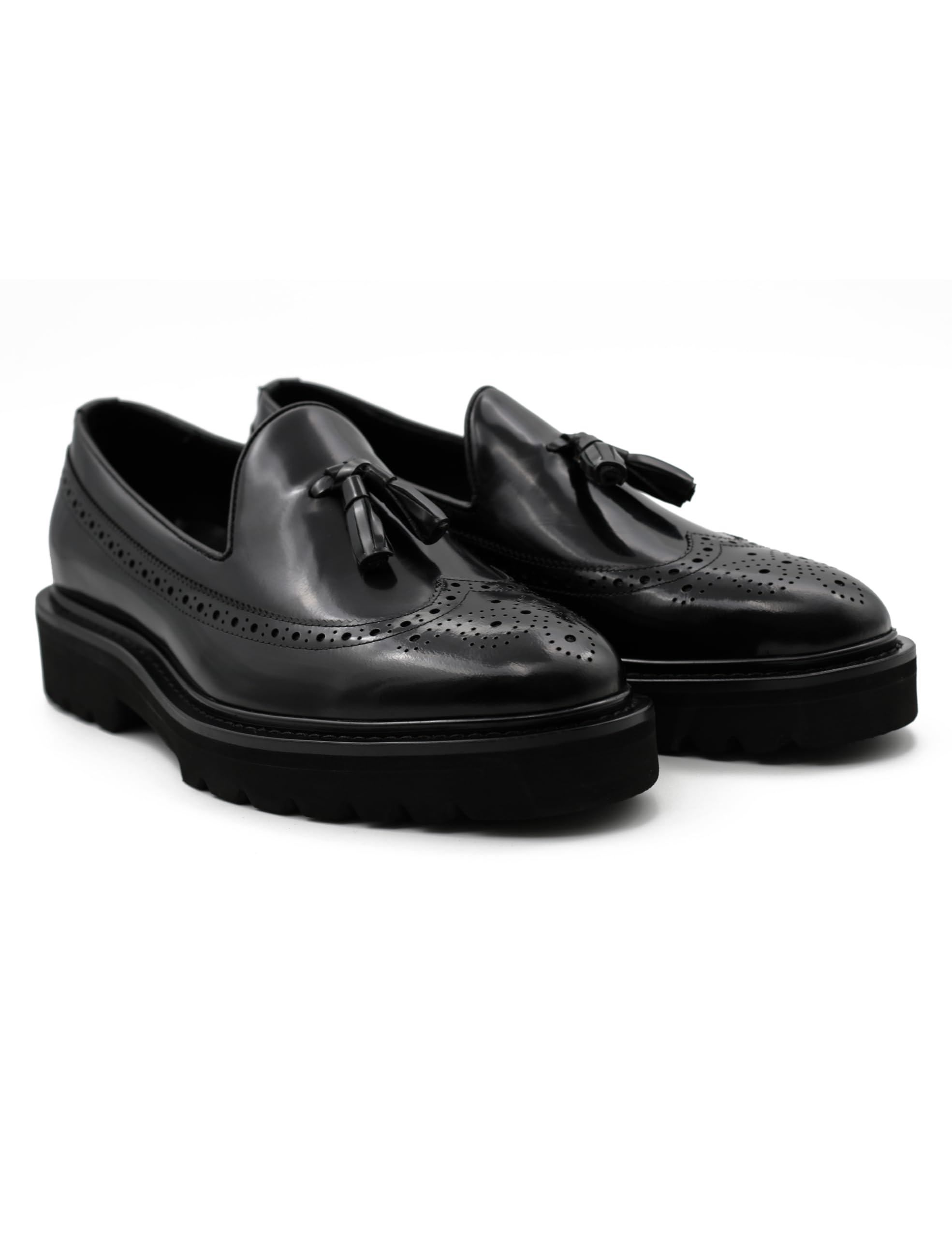 Mocasines de Cuero Genuino Brillante con borlas Estilo Retro Hechos a Mano con Suela de Goma y Suela Dentada para Hombre