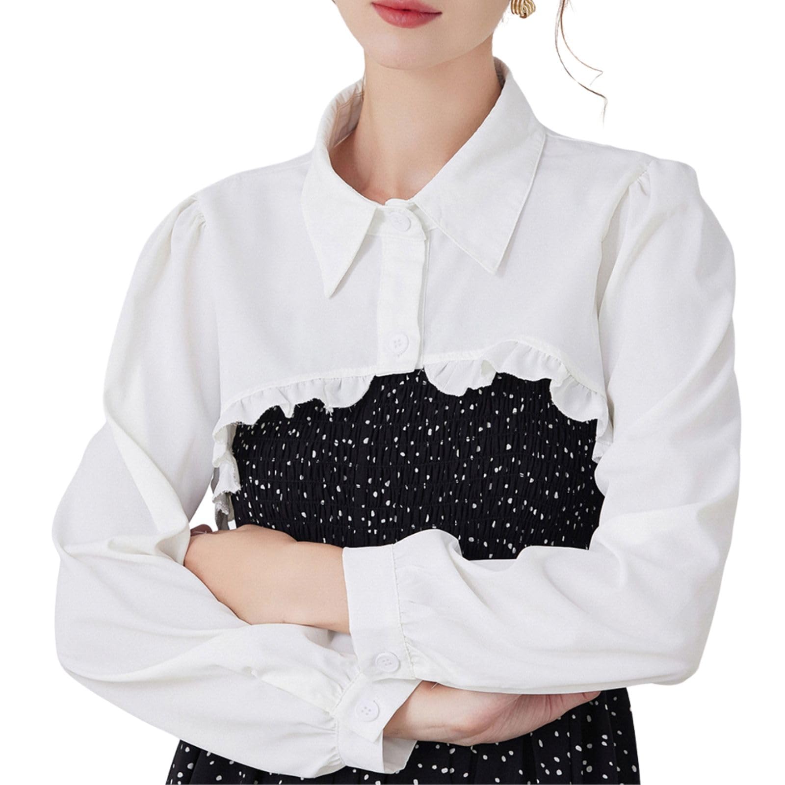 Rayson Cuello Camisa Falsos de Mujer Elegantes Manga Larga Falsa Bajo Camisa Mujer Cuellos Bordados Falsos Media Blusas de Mujer